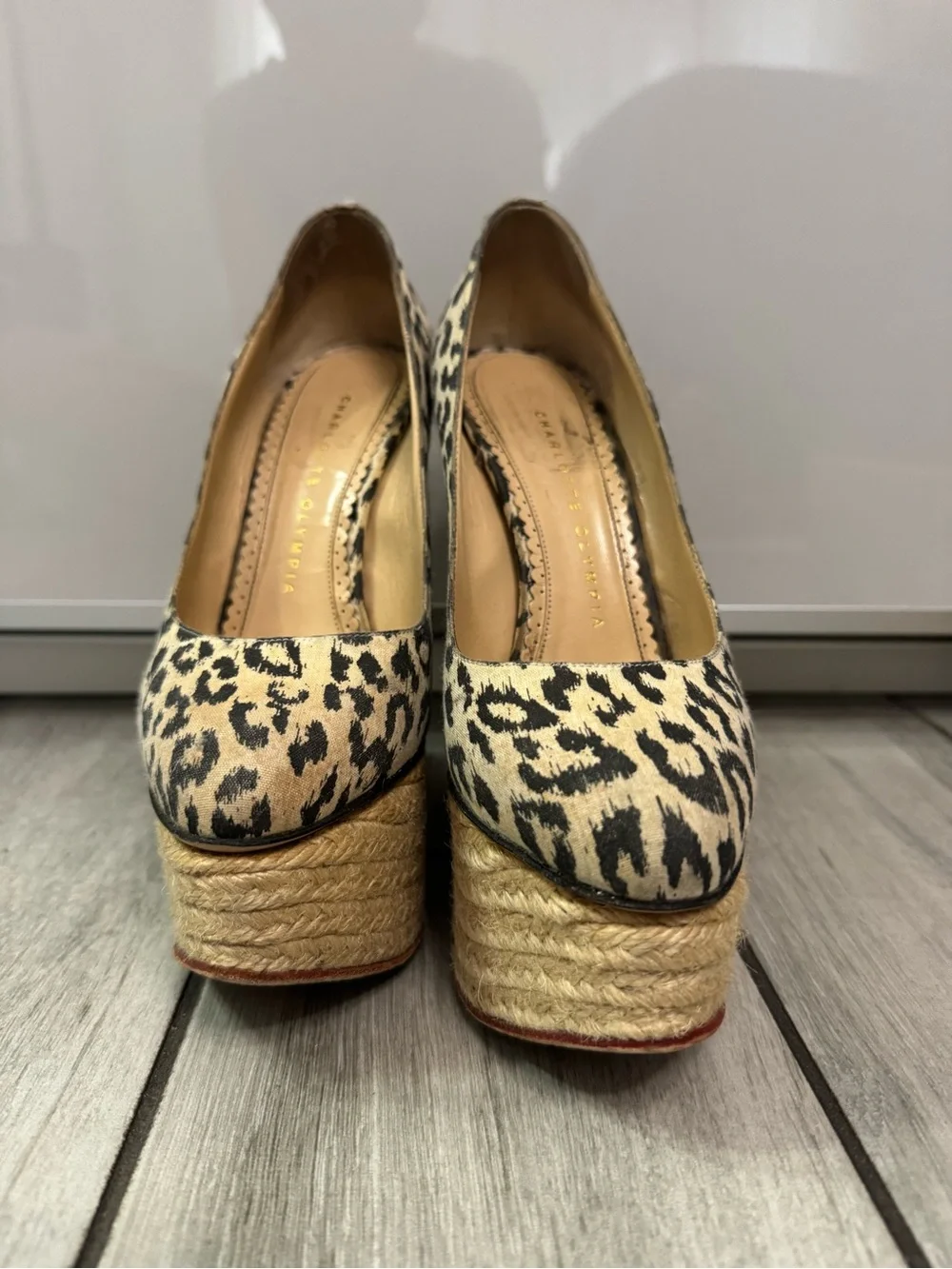 Charlotte Olympia Leopard Print Platform Espadrille Wedges - Beige/Black